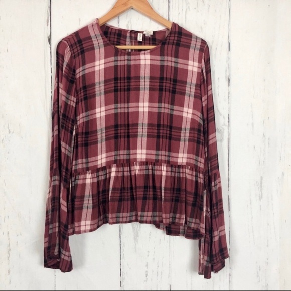 SKY AND SPARROW Plaid Flannel Peplum Crop Top - Picture 4 of 9